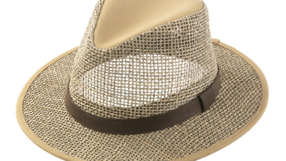 Strohhut Traveller Seegras mit Stoffpiping und Kunstlederband