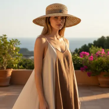 Cloche Straw Breeze aus Stroh mit Leinenband in Nougat