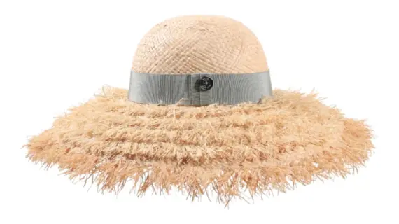Damen Sommerhut Cloche mit fransiger Krempe aus Weizenstroh und mintfarbenem Hutband|
