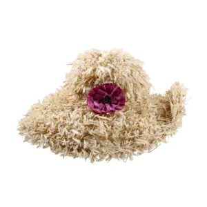 Sommerhut Cloche Fringed aus Raffia mit pinker Rosette|Sommerhut Cloche Fringed aus Raffia mit pinker Rosette
