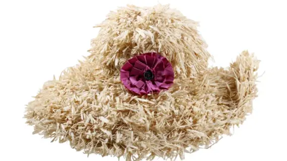 Sommerhut Cloche Fringed aus Raffia mit pinker Rosette|Sommerhut Cloche Fringed aus Raffia mit pinker Rosette