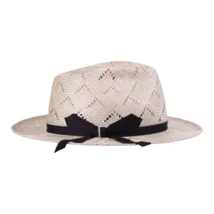 Fedora Monika aus Sisol in Natur mit marinefarbenem Hutband und seitlicher Schlaufe
