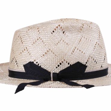 Eleganter Sommerhut Fedora aus Natur-Sisol mit marineblauem Hutband|||