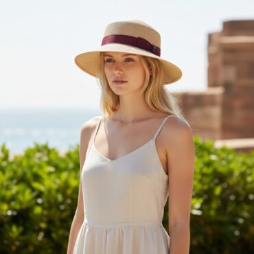 Dame mit Cloche Gaby aus Weizenstroh am Schweizer Seeufer