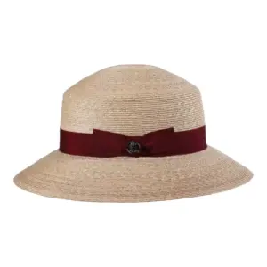 Damen Sommerhut aus superfeinem Weizenstroh mit bordeauxfarbenem Band|||