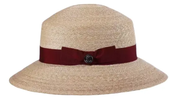 Damen Sommerhut aus superfeinem Weizenstroh mit bordeauxfarbenem Band|||
