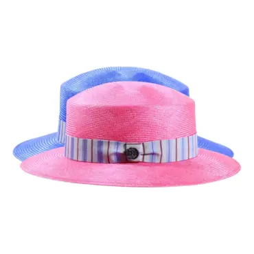 Damenhut Cloche aus Parasisol in Pink oder Gucci-Blau mit gestreiftem Seidenband|Damenhut Cloche aus Parasisol in Pink oder Gucci-Blau mit gestreiftem Seidenband|Damenhut Cloche aus Parasisol in Pink oder Gucci-Blau mit gestreiftem Seidenband|||
