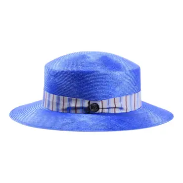 Damenhut Cloche aus Parasisol in Pink oder Gucci-Blau mit gestreiftem Seidenband