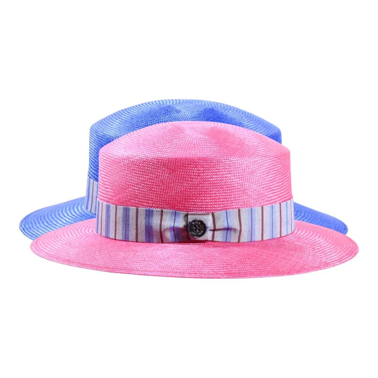 Damenhut Cloche aus Parasisol in Pink oder Gucci-Blau mit gestreiftem Seidenband|Damenhut Cloche aus Parasisol in Pink oder Gucci-Blau mit gestreiftem Seidenband|Damenhut Cloche aus Parasisol in Pink oder Gucci-Blau mit gestreiftem Seidenband|||