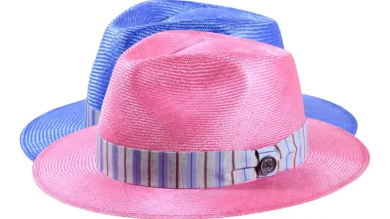 Sommerhut Fedora-Traveler Parasisol in Pink oder Gucci Blau mit gestreiftem Seidenband|Sommerhut Fedora-Traveler Parasisol in Pink oder Gucci Blau mit gestreiftem Seidenband|Sommerhut Fedora-Traveler Parasisol in Pink oder Gucci Blau mit gestreiftem Seidenband|||