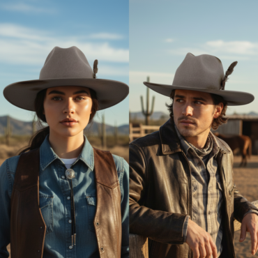 Frau und Mann mit Wollfilzhut Burn Effect auf Western Ranch