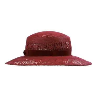 Sommerhut Cloche ventiliert aus Panamastroh in Weiß und Bordeaux