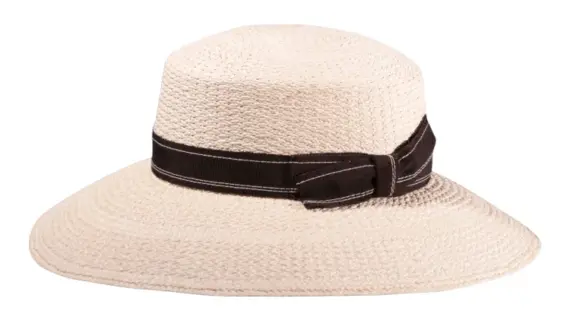 Damen Panamahut Cloche in Weiß mit braunem Rebsband und Schleife|