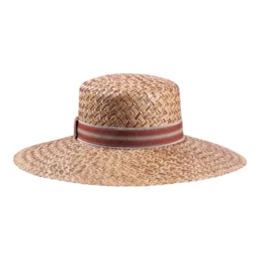 Damen Sommerhut Cloche Palmier aus 100% Stroh mit gestreiftem Leinenhutband.