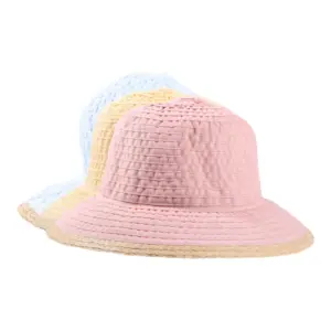 Lachs und Ciel|Damen Sommerhut Cloche aus Bänder in Ciel|Damen Sommerhut Cloche aus Bänder in Lachs|Damen Sommerhut Cloche aus Bänder in Gelb|||