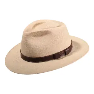 Fedora-Hut aus Twisted Panama mit Lederband in Naturfarbe|||