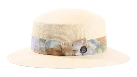 Damen Cloche Floral Panama Natur mit floralem Textilband