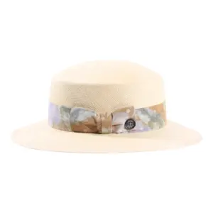 Damen Sommerhut Cloche aus Panama mit floralem Textilband|