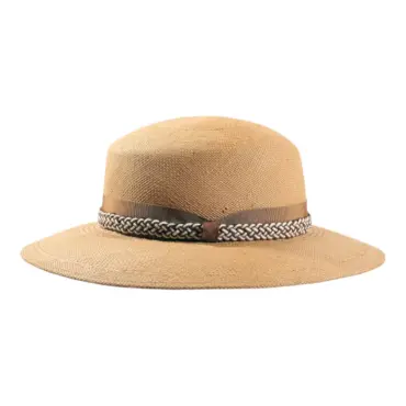 Panamahut Cloche aus Naturstroh mit geflochtenem Lederband