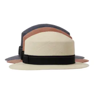 Camel und Navy mit marinefarbenem Rebsband|Damencloche aus Panamastroh in Natur