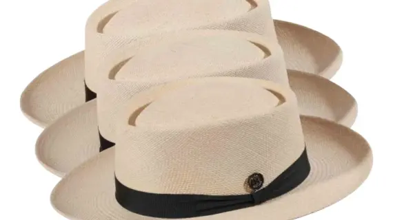 marineblauem oder petrolfarbenem Hutband|Panamahut Fedora Spanier Style naturfarben mit braunem