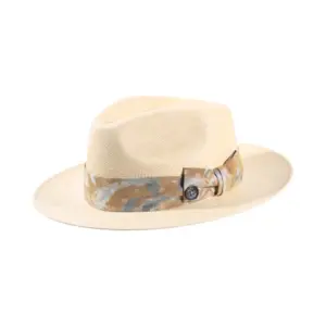 Fedora Floral Panama Natur mit floralem Textilhutband