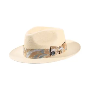 Fedora Floral Panama Natur mit floralem Textilhutband