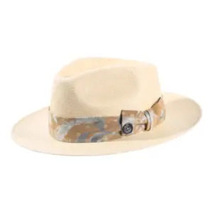 Panamahut Fedora mit floralem Hutband aus Naturstroh