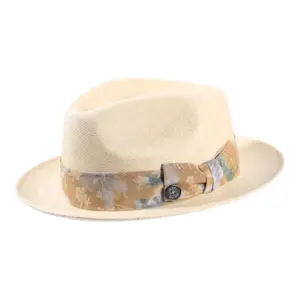 Panamahut Player aus Naturstroh mit floralem Hutband|