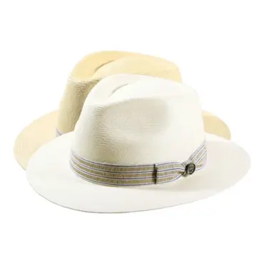 Fedora Traveler Panama Cuenca #16 Écru oder Natur mit gestreiftem Leinenhutband