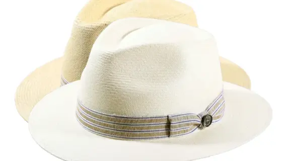 Fedora Traveler Panama Cuenca #16 Écru oder Natur mit gestreiftem Leinenhutband