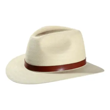 Panamahut Fedora mit braunem Lederhutband|