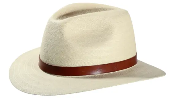 Panamahut Fedora mit braunem Lederhutband|