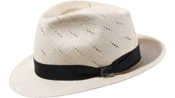 Panamahut Trilby mit Lüftungslinien und marineblauem Band