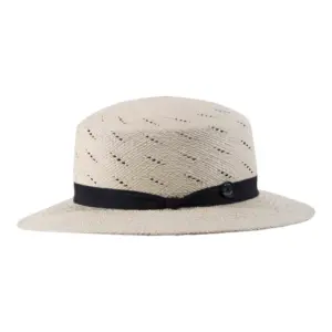 Damen Clochehut aus Panamastroh mit Belüftung und marineblauem Band|