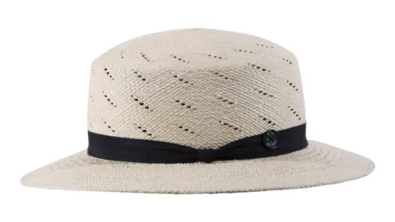 Damen Clochehut aus Panamastroh mit Belüftung und marineblauem Band|