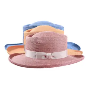 Pink und Ciel mit elegantem Rebsband|Breitrandiger Sommerhut aus 100 % Hanf in Apricot