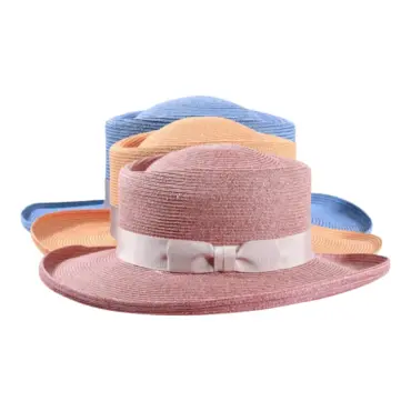 Pink und Ciel mit elegantem Rebsband|Breitrandiger Sommerhut aus 100 % Hanf in Apricot