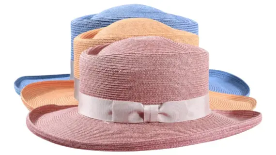 Pink und Ciel mit elegantem Rebsband|Breitrandiger Sommerhut aus 100 % Hanf in Apricot
