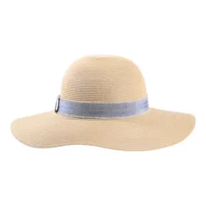 Damen Sommerhut Cloche Fino in Mittelbeige mit Leinenband in Jeansblau.|