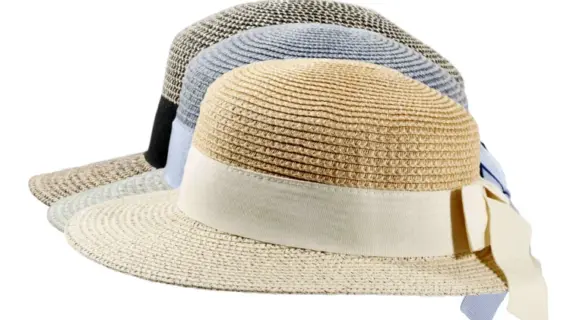 Beige und Blau|Sommerlicher Damenhut Liegestuhlhut mit Rebsband und Schlaufe in Schwarz