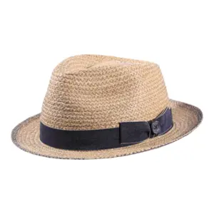 Strohhut Player aus Raffia mit jeansblauer Masche||