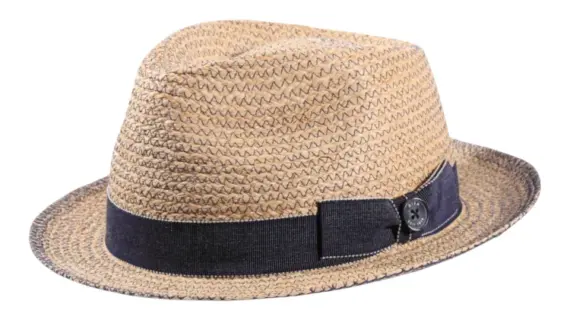 Strohhut Player aus Raffia mit jeansblauer Masche||