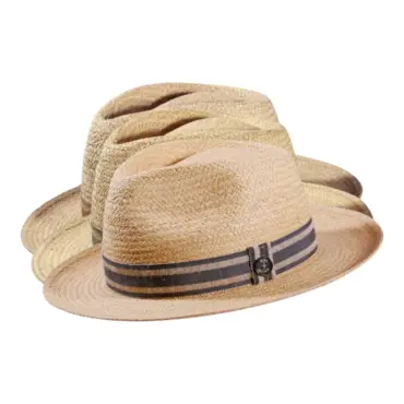 Olive oder Navy|Strohhut Fedora Bogart Raffia mit gestreiftem Leinenband in Gold