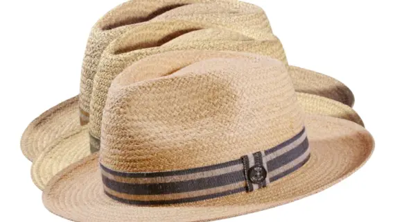 Olive oder Navy|Strohhut Fedora Bogart Raffia mit gestreiftem Leinenband in Gold