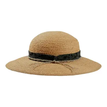 Damenhut Cloche aus Raffia mit breitem Rand und Stoffband