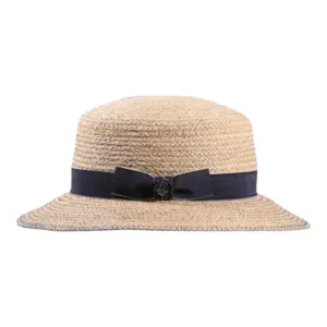 Damen Sommerhut Cloche aus Raffia mit Leinenband und Knopf|