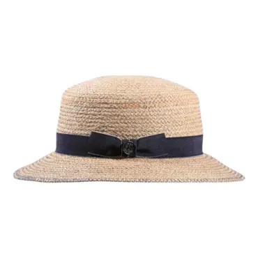 Damen Sommerhut Cloche aus Raffia mit Leinenband und Knopf|