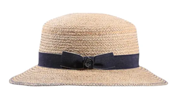 Damen Sommerhut Cloche aus Raffia mit Leinenband und Knopf|