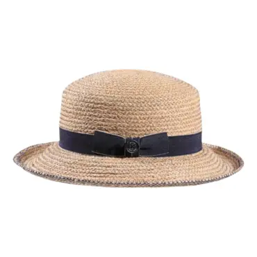 Naturfarbener Aufschlaghut aus Raffia mit Jeansband|